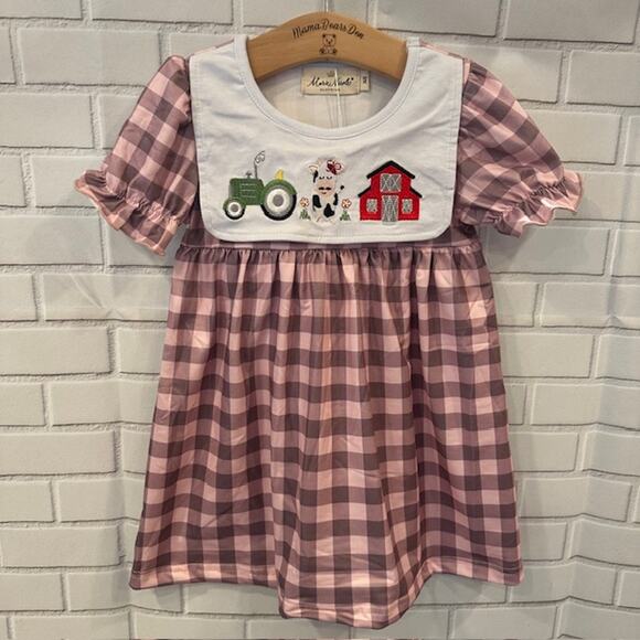 Marie Nicole Other - Boutique Marie Nicole Girls 6T (2XL) Pink Plaid Farm Cow Tractor Dress